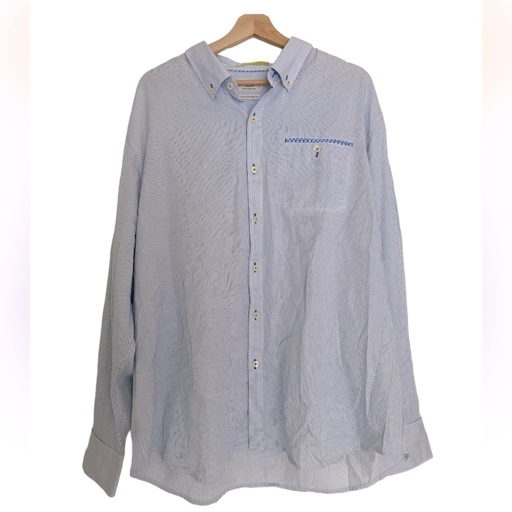 TOMMY BAHAMA JEANS ISLAND MODERN FIT BLUE STRIPED BUTTON DOWN SHIRT